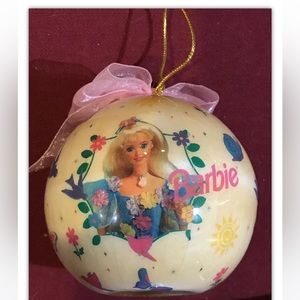 Vintage BARBIE CHRISTMAS ball 90s RARE ORNAMENT 3" Round Decoupage, Matrix 1996